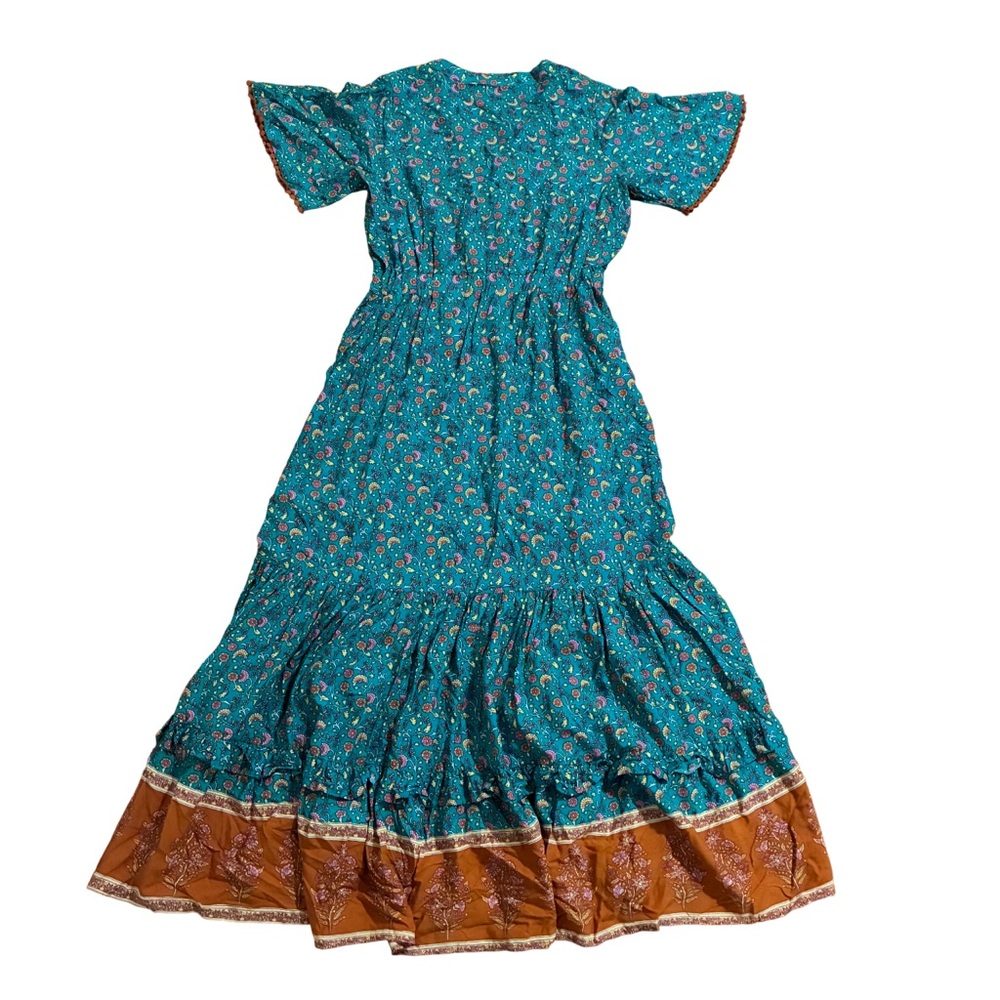 R. VIVIMOS BOHEMIAN FLORAL PRINT MAXI DRESS WOMEN’S SMALL BEACHY CASUAL RUFFLES - Picture 3 of 7